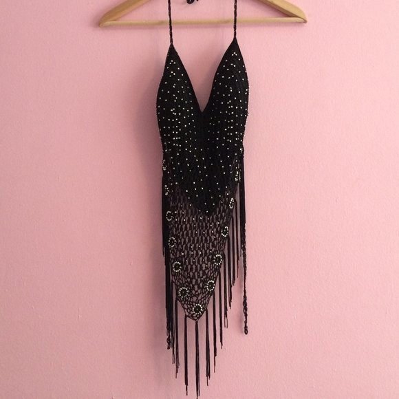 Handcrafted Tops - ❄️ Festival Bead Crochet Halter Bralette Tassel